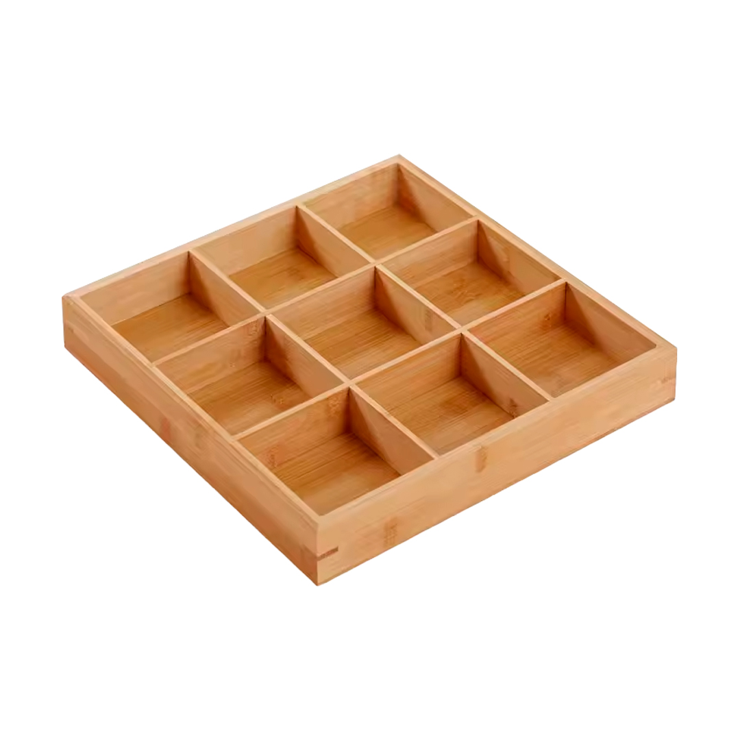 IMP024 Bandeja De Bambu 9 Compart. Para Servir 33X33X5 - Image 1